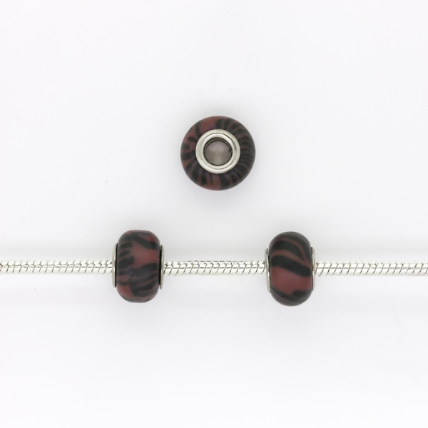 PANDORA TYPE BEADS - FIMO - CIRCLE - 14x10mm BORDEAUX-BLACK - 5pcs. Hole-5.0mm