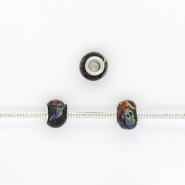 PANDORA TYPE BEADS - FIMO - CIRCLE - MUSHROOM 01 - 13x9mm BLACK-PURPLE-BLUE-ORANGE-YELLOW - 5pcs. Hole-5.0mm