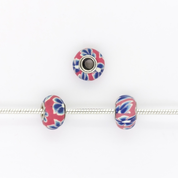 PANDORA TYPE BEADS - FIMO - CIRCLE - FLOWER 01 - 16x10mm PINK (DARK)-ECRU-BLUE (DARK)-BLUE-BLUE (LIGHT)-ECRU - 5pcs. Hole-5.0mm