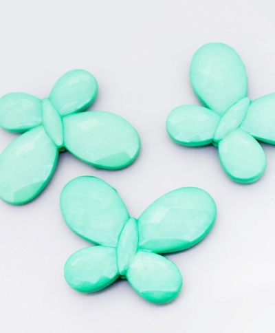 OPAQUE PLASTIC BEADS - BUTTERFLY 03 FACETED - 35x46x7mm TURQUOISE GREEN С25 - PACKAGE 500g Hole-2.5mm (90pcs.)