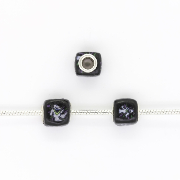 PANDORA TYPE BEADS - GLASS - SQUARE - BEAR 01 13x12x13mm BLACK-WHITE-PURPLE-GREEN 53 - ПАКЕТ 25pcs. Hole-5.0mm