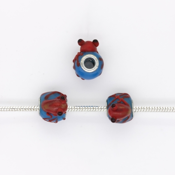 PANDORA TYPE BEADS - GLASS - CIRCLE - FROG 01 15x20x14mm RED-BLUE 50 - 5pcs. Hole-5.0mm