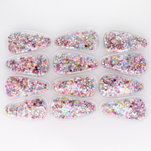 JEWELRY - METAL SNAP HAIR CLIP WITHOUT HOLE - METAL AND SEQUINS - MODEL 01 - 5.7x3.0cm MIX COLORS - PACKAGE 12pcs.