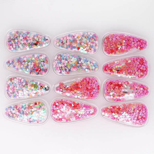 JEWELRY - METAL SNAP HAIR CLIP WITHOUT HOLE - METAL AND SEQUINS - MODEL 02 - 5.7x3.0cm MIX COLORS 01 - PACKAGE 12pcs.