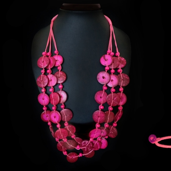 JEWELRY - NECKLACE - COCONUT AND THREAD - CIRCLES К089 - 56cm CYCLAMEN (DARK) - PACKAGE 12pcs.