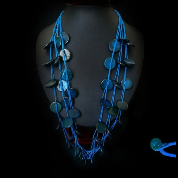 JEWELRY - NECKLACE - COCONUT AND THREAD - CIRCLES К090 - 60cm BLUE (DARK) - PACKAGE 12pcs.