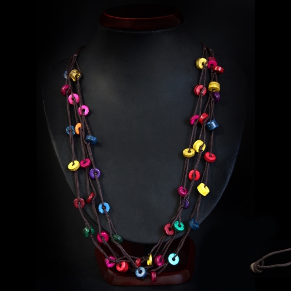 JEWELRY - NECKLACE - COCONUT AND THREAD - CIRCLES К092 - 56cm MIX - PACKAGE 12pcs.