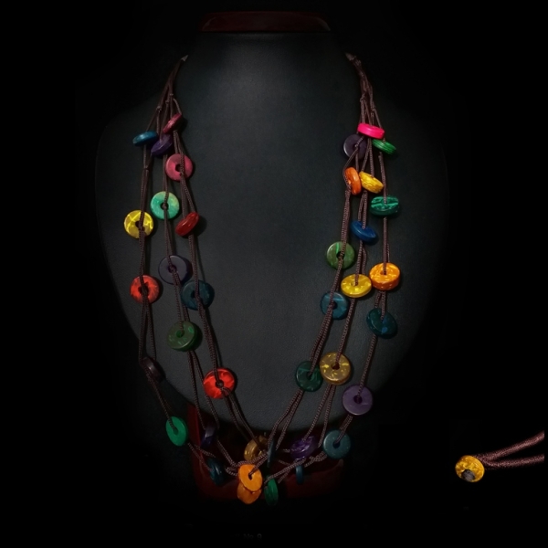 JEWELRY - NECKLACE - COCONUT AND THREAD - CIRCLES К092 - 60cm MIX - 1pc.