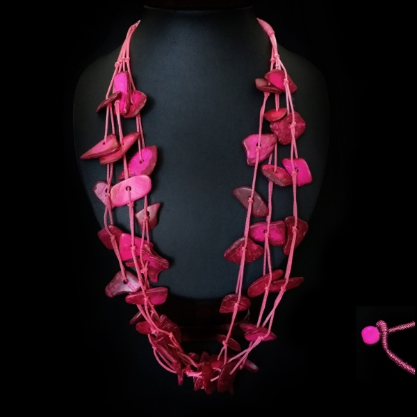 JEWELRY - NECKLACE - COCONUT AND THREAD - MIX FORMS К091 - 64cm CYCLAMEN (DARK) - 1pc.