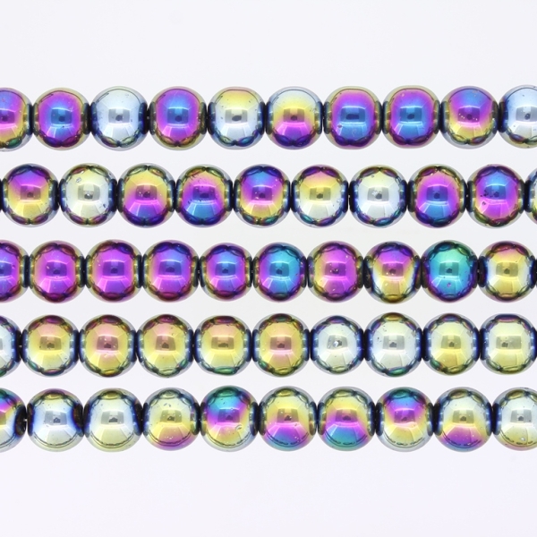 GLASS BEADS ON A STRING UV - BALL - METALLIC - 8mm - RAINBOW - PACKAGE (5х100 pcs.) Hole-1.3mm