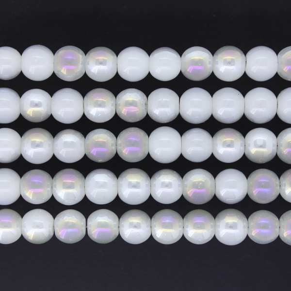 GLASS BEADS ON A STRING UV - BALL - MILKY - 8mm - GRAY (LIGHT) (RAINBOW) - PACKAGE (5х100 pcs.) Hole-1.3mm