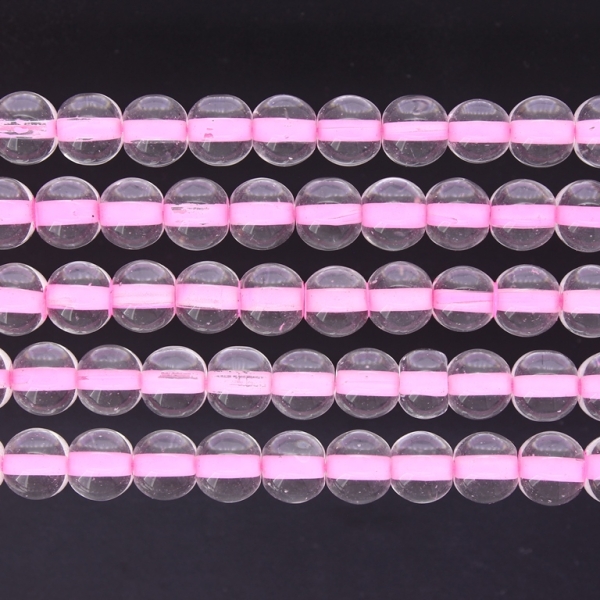 GLASS BEADS ON A STRING UV - BALL - TRANSPARENT WITH FILLING - 8mm - PINK (LIGHT) - PACKAGE (5х100 pcs.) Hole-1.3mm