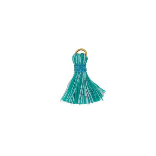 TEXTILE BEADS - TASSEL POLYESTER - 2.5cm TURQUOISE-WHITE 393 - 10pcs.