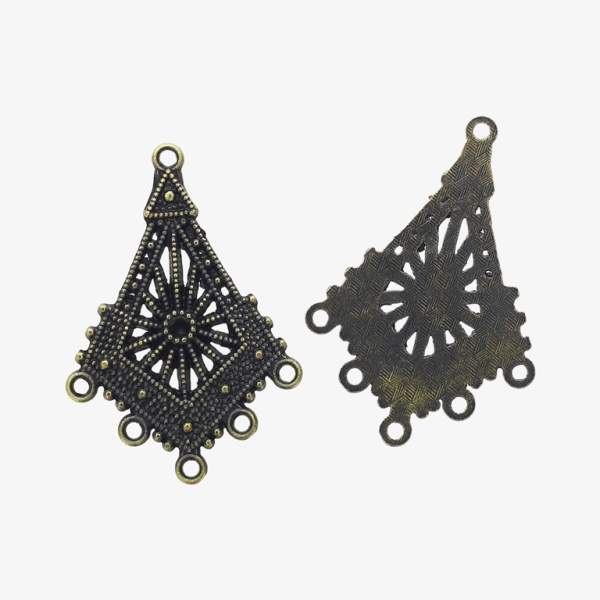 METAL ELEMENTS - CHANDELIER EARRINGS - KITE WITH SUN AND WITH MULTI CONNECTOR - 32x47x1.8mm ANTIQUE BRONZE - 4pcs.