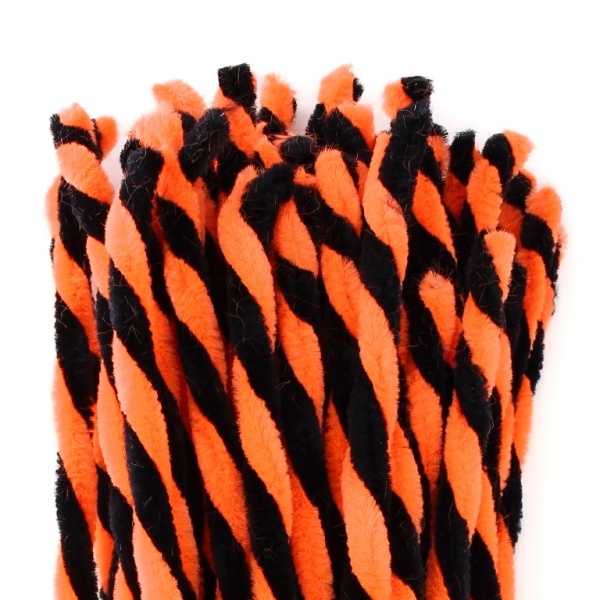 MATERIALS FOR CRAFT AND DECORATION - CHENILLE STEMS - 30cm BLACK AND ORANGE - PACKAGE 50pcs.