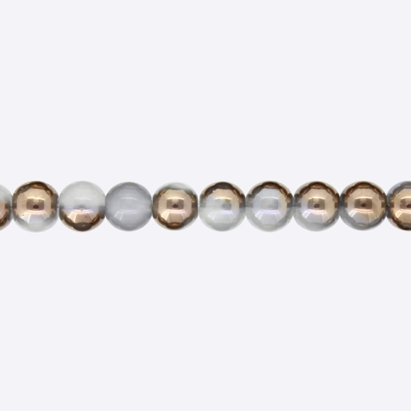 GLASS BEADS ON A STRING UV - BALL - MILKY - 8mm - GRAY AND BROWN (DARK) (METALLIC) - STRING (100 pcs.) Hole-1.3mm