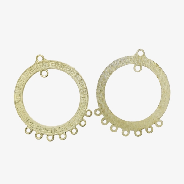 METAL ELEMENTS - CHANDELIER EARRINGS - CIRCLE MEANDER WITH MULTI CONNECTOR - 46mm GOLD COLOR -  4pcs. Hole-3.0mm