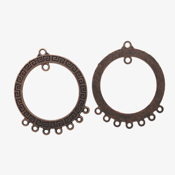 METAL ELEMENTS - CHANDELIER EARRINGS - CIRCLE MEANDER WITH MULTI CONNECTOR - 46mm ANTIQUE BRASS - 4pcs. Hole-3.0mm