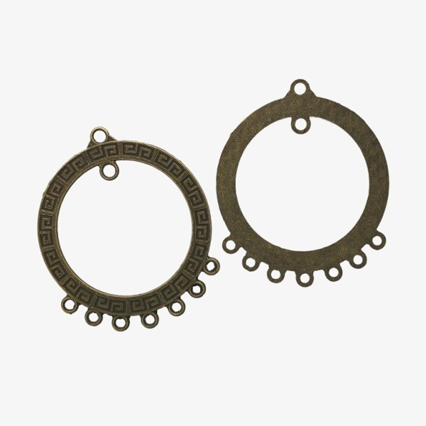 METAL ELEMENTS - CHANDELIER EARRINGS - CIRCLE MEANDER WITH MULTI CONNECTOR - 46mm ANTIQUE BRONZE - 4pcs. Hole-3.0mm