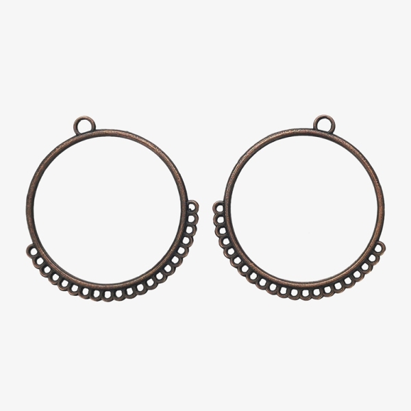 METAL ELEMENTS - CHANDELIER EARRINGS - CIRCLE 01 WITH MULTI CONNECTOR - 35mm ANTIQUE BRASS - 4pcs. Hole-3.0mm