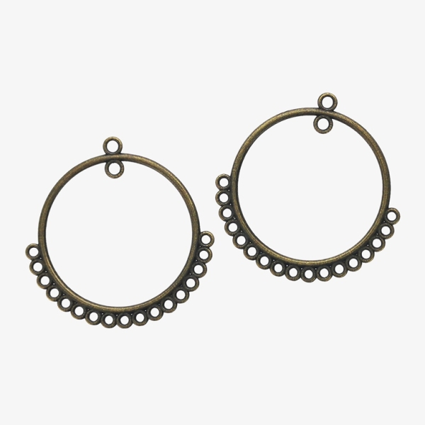 METAL ELEMENTS - CHANDELIER EARRINGS - CIRCLE 02 WITH MULTI CONNECTOR - 34mm ANTIQUE BRONZE - 4pcs. Hole-2.2mm