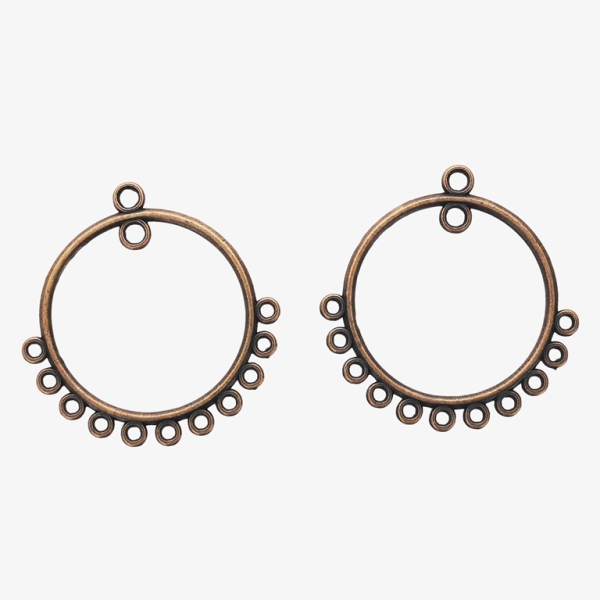 METAL ELEMENTS - CHANDELIER EARRINGS - CIRCLE 03 WITH MULTI CONNECTOR - 32mm ANTIQUE BRASS - 4pcs. Hole-3.0mm