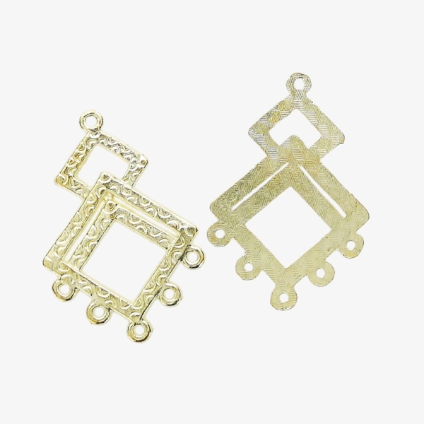 METAL ELEMENTS - CHANDELIER EARRINGS - SQUARES - 27x40.5x1.2mm GOLD COLOR - 4pcs. Hole-1.7mm