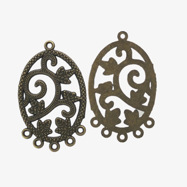 METAL ELEMENTS - CHANDELIER EARRINGS - OVAL WITH LEAVES - 27x43x1.1mm ANTIQUE BRONZE - 4pcs. Hole-1.6mm