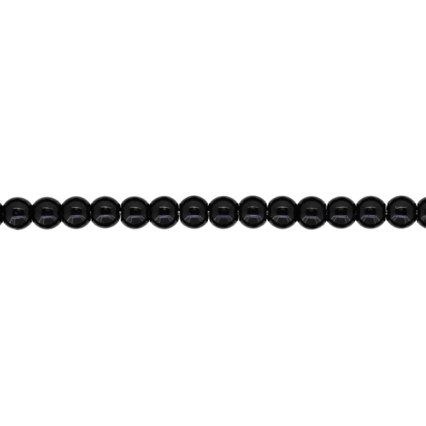 GLASS BEADS ON A STRING - BALL - 6mm BLACK - STRING (62 pcs.) Hole-1.0mm