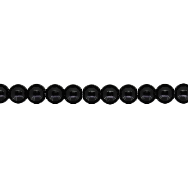 GLASS BEADS ON A STRING - BALL - 8mm BLACK - STRING (50 pcs.) Hole-1.8mm