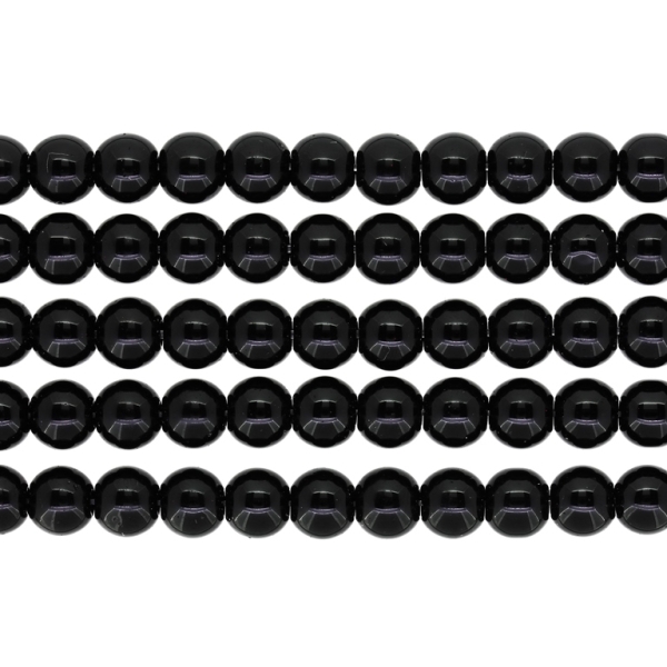 GLASS BEADS ON A STRING - BALL - 8mm BLACK - PACKAGE (5x50 pcs.) Hole-1.8mm