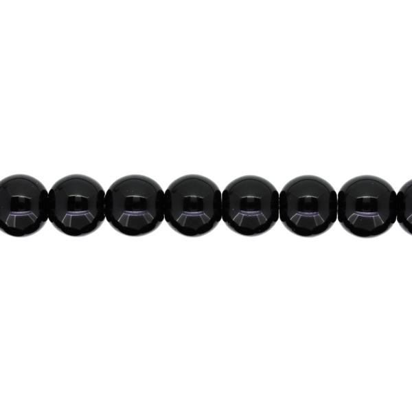 GLASS BEADS ON A STRING - BALL - 12mm BLACK - STRING (35 pcs.) Hole-1.8mm