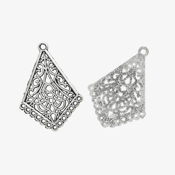 METAL ELEMENTS - CHANDELIER EARRINGS - KITE WITH LACE AND WITH MULTI CONNECTOR - 24.5x35x1.1mm NICKEL COLOR - 4pcs. Hole-1.9mm