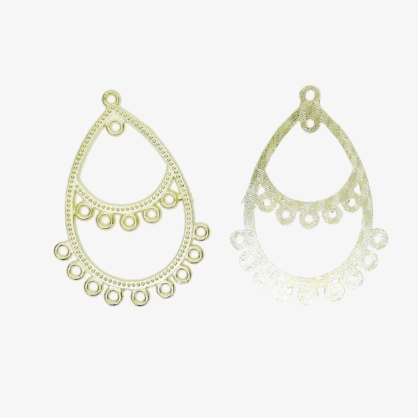 METAL ELEMENTS - CHANDELIER EARRINGS - DROP WITH MULTI CONNECTOR - 30x42x1.4mm GOLD COLOR - 4pcs. Hole-1.6mm