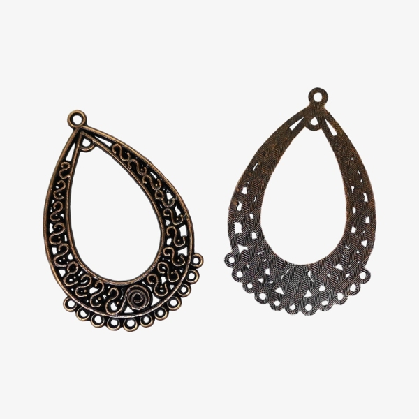 METAL ELEMENTS - CHANDELIER EARRINGS - DROP WITH MULTI CONNECTOR S - 28.5x44x1.1mm ANTIQUE BRASS - 4pcs. Hole-1.8mm