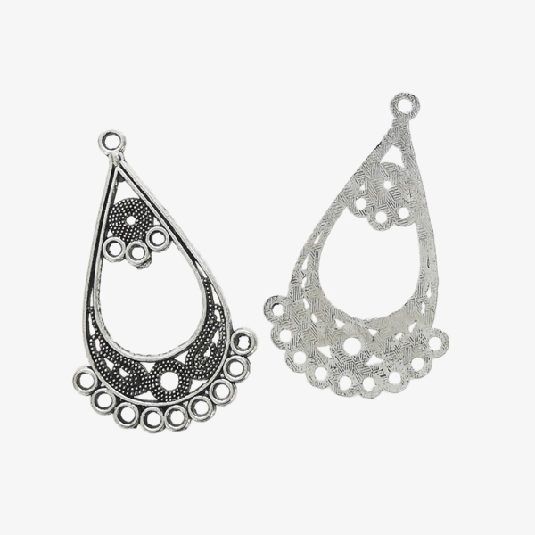 METAL ELEMENTS - CHANDELIER EARRINGS - DROP WITH MULTI CONNECTOR LACE 02 - 26.5x44x1.0mm NICKEL COLOR - 4pcs. Hole-2.0mm