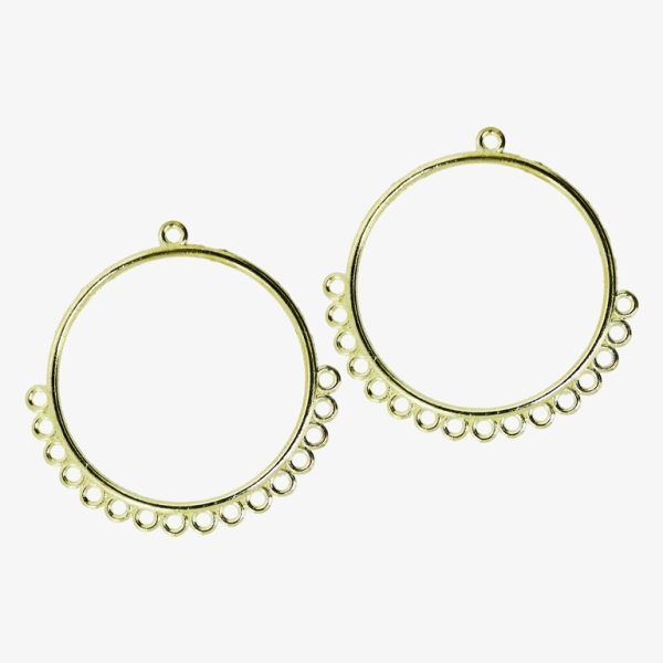 METAL ELEMENTS - CHANDELIER EARRINGS - CIRCLE 04 WITH MULTI CONNECTOR - 50mm GOLD COLOR -  4pcs. Hole-2.8mm