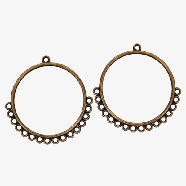 METAL ELEMENTS - CHANDELIER EARRINGS - CIRCLE 04 WITH MULTI CONNECTOR - 50mm ANTIQUE BRASS - 4pcs. Hole-2.8mm