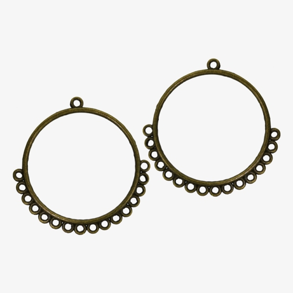 METAL ELEMENTS - CHANDELIER EARRINGS - CIRCLE 04 WITH MULTI CONNECTOR - 50mm ANTIQUE BRONZE - 4pcs. Hole-2.8mm