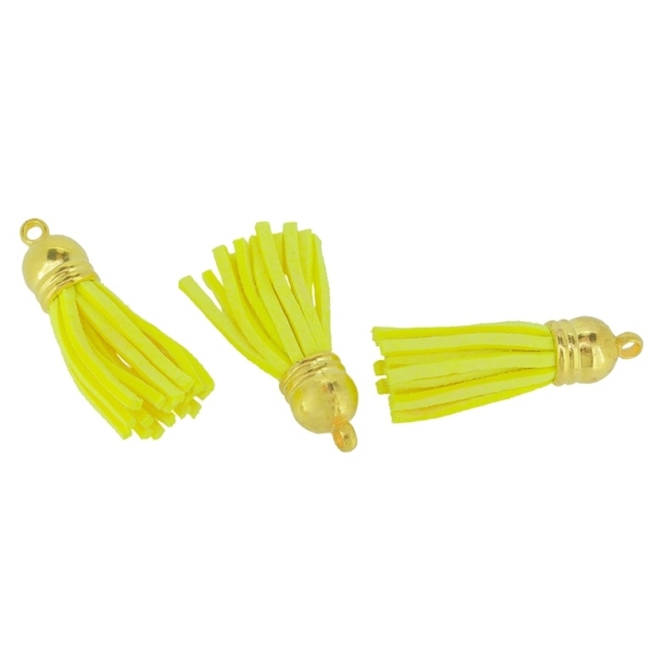 TEXTILE BEADS - TASSEL VELOUR - 4cm YELLOW AND GOLD - 4pcs. Hole:2.5mm