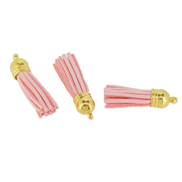 TEXTILE BEADS - TASSEL VELOUR - 4cm CORAL (LIGHT) AND GOLDEN - 4pcs. Hole:2.5mm