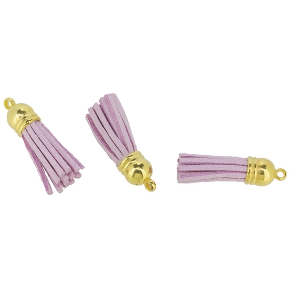 TEXTILE BEADS - TASSEL VELOUR - 4cm PURPLE (LIGHT) AND GOLD - 4pcs. Hole:2.5mm