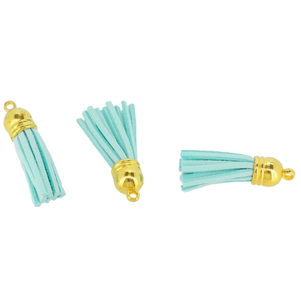 TEXTILE BEADS - TASSEL VELOUR - 4cm BLUE AND GOLD - 4pcs. Hole:2.5mm