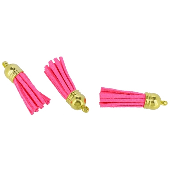 TEXTILE BEADS - TASSEL VELOUR - 4cm CYCLAMEN AND GOLDEN - 4pcs. Hole:2.5mm