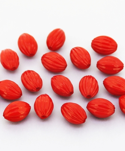 OPAQUE PLASTIC BEADS - ELLIPTICAL STRIPE - 11x7.5mm RED С07 - PACKAGE 500g Hole-2.0mm (1450pcs.)