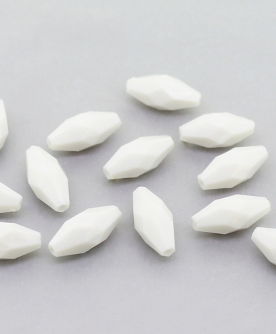 OPAQUE PLASTIC BEADS - ELLIPTICAL FACETED - 14.5x6mm WHITE С01 - PACKAGE 500g Hole-1.8mm (1600pcs.)