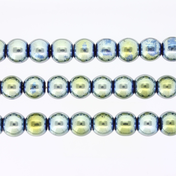 GLASS BEADS ON A STRING UV - BALL - METALLIC - 10mm - BLUE (LIGHT)-GOLD - PACKAGE (3х80 pcs.) Hole-1.3mm