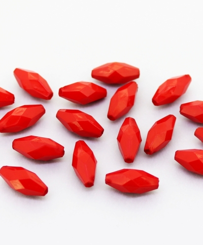 OPAQUE PLASTIC BEADS - ELLIPTICAL FACETED - 14.5x6mm RED С07 - PACKAGE 500g Hole-1.8mm (1600pcs.)