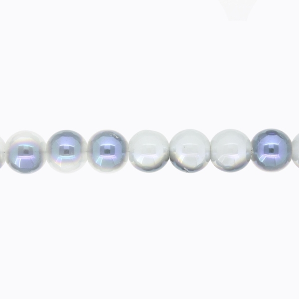 GLASS BEADS ON A STRING UV - BALL - MILKY - 10mm - GRAY AND BLUE (RAINBOW) - STRING (80 pcs.) Hole-1.3mm