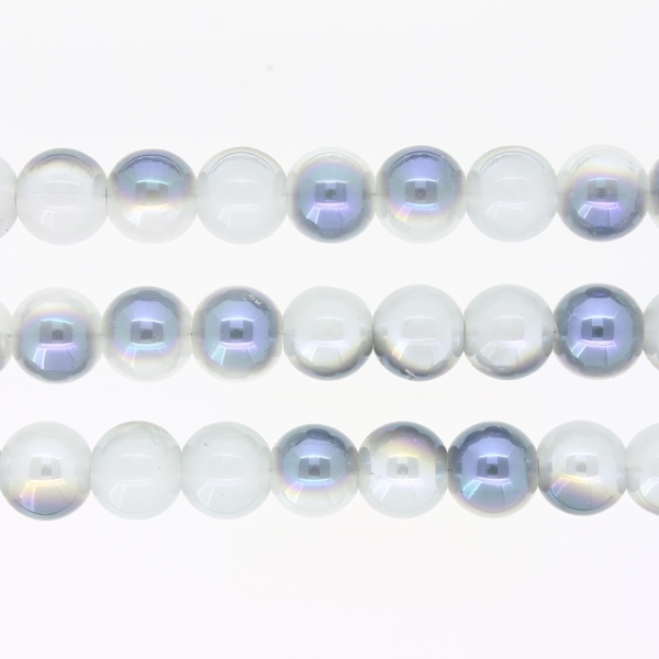 GLASS BEADS ON A STRING UV - BALL - MILKY - 10mm - GRAY AND BLUE (RAINBOW) - PACKAGE (3х80 pcs.) Hole-1.3mm